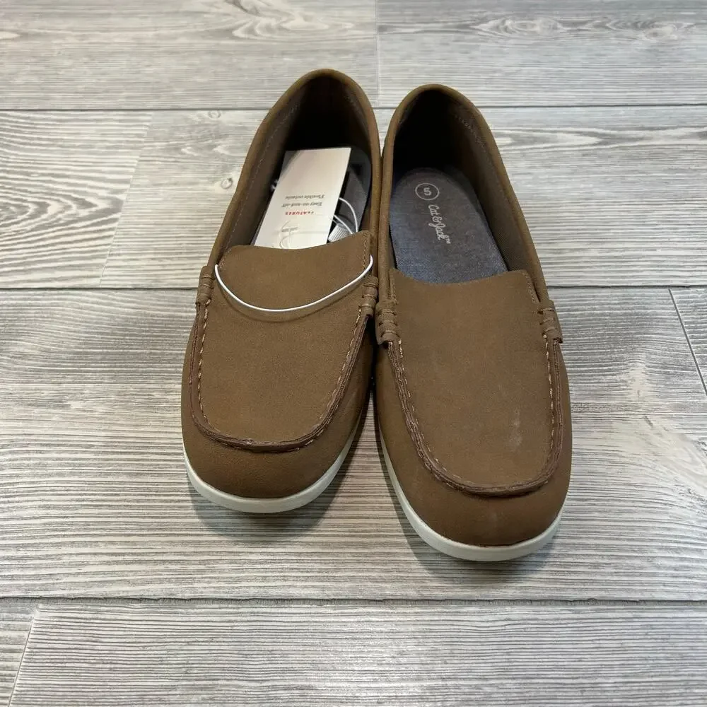 Cat & Jack Boys' Alden Slip On Loafers, Cognac, NWT Size 5